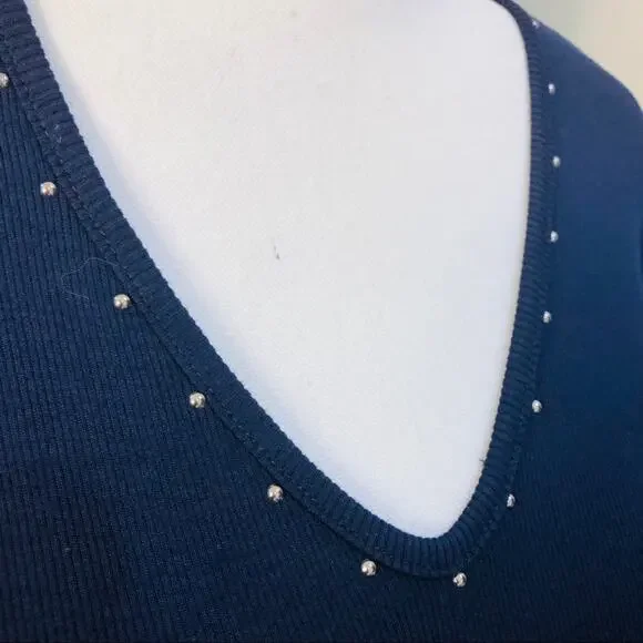 St. John Kelly Gray Grayse Navy Jersey Studded V Neck Maxi Dress S - Picture 6 of 8